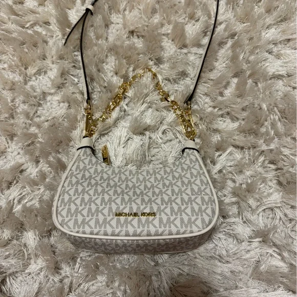 ✨NEW MICHAEL MICHAEL KORS Beige Monogram Mini Cora Crossbody Bag ✨ - Picture 12 of 13